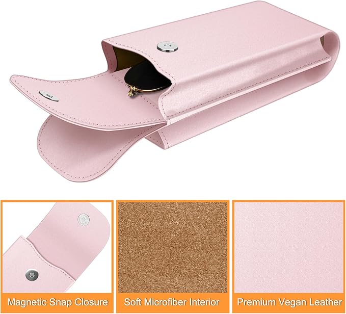 FINTIE Double Glasses Case with Carabiner Hook, Portable Vegan Leather Eyeglass Case Anti-scratch Sunglasses Pouch