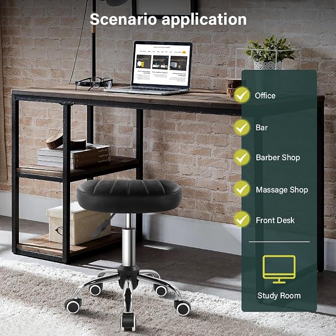 BFTOU Black Minimalist Square Swivel Stool with Wheel for Work SPA Shop Massage Height-Adjustable and Cost-Effective Rolling Stool Chair