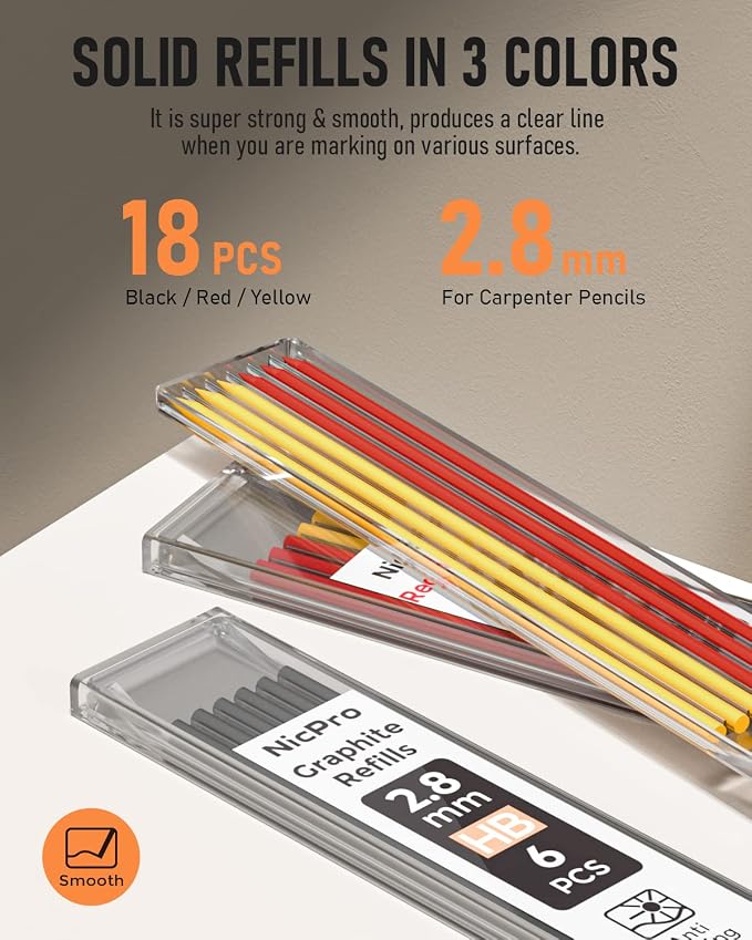 Nicpro 10 Pack Carpenter Pencils Mechanical, Construction Pencils with 21 Refill, Automatic Center Punch and Carbide Scribe Tool, Mechanical Pencil for Woodworking, Best Carpenters Marking Tool | Heavy Duty Construction Pencils, Comfortable Grip Woodwo...