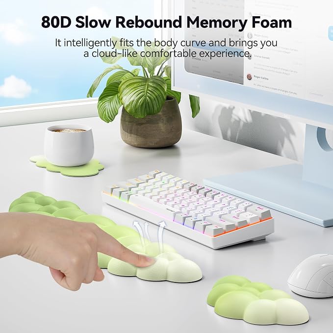 TECKNET Cloud Keyboard Wrist Rest Set, Cloud Wrist Rest with Non-Slip Base, PU Leather Wrist Pad for Keyboard with Ergonomic Memory Foam for Computer Laptop Gaming & Pain Relief, Gradient Green