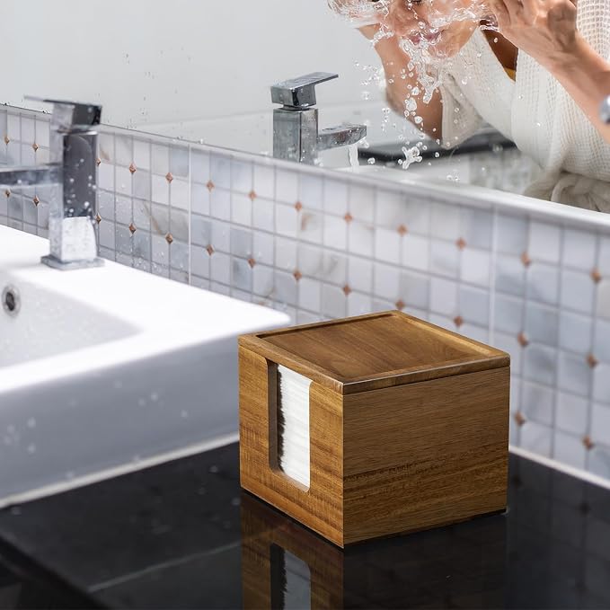 Disposable Face Towel Holder Box - Acacia Wood Facial Container Compatible with Clean XL - Towel Storage Makeup Organizer for Vanity, Bathroom Organization (Excluding Facial Towels)