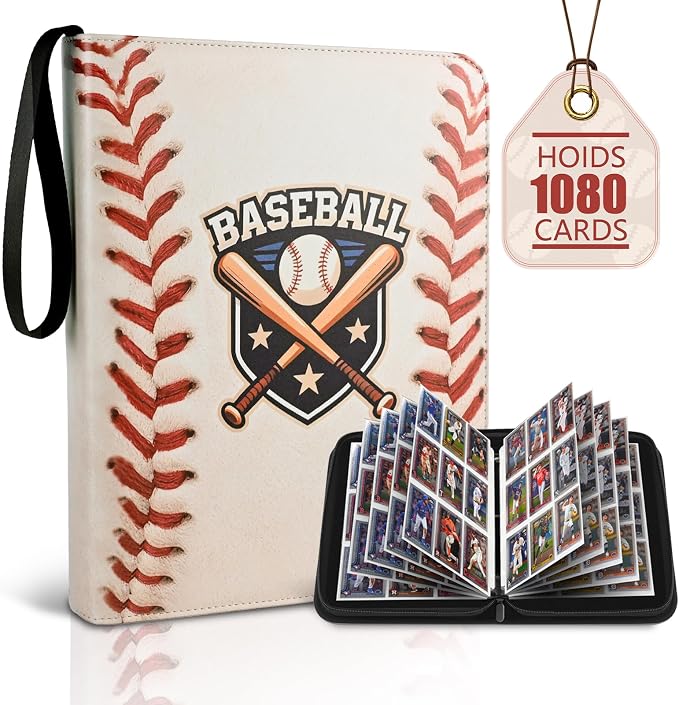 Baseball Card Binder,9 Pocket Trading Card Zip Binder, 1080 Pockets Holder Sheets Display Storage Protectors,Baseball