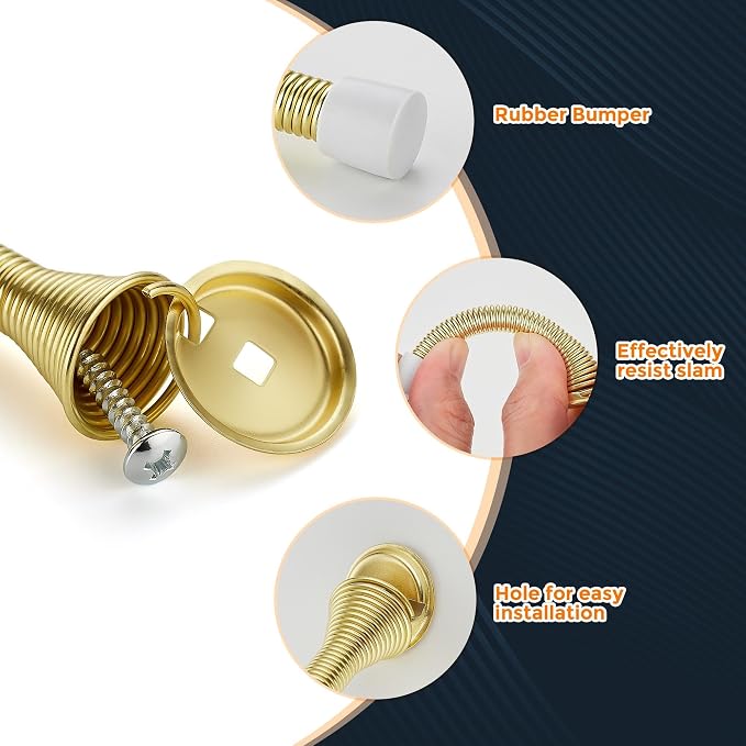 Ravinte Door Stoppers, 18 Pack Gold Spring Door Stops with Rubber Bumper, Door Stoppers for Bottom of Door