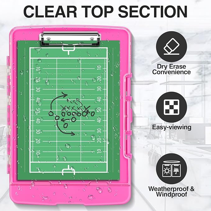 Sooez Original Clipboard with Dual Storage, Heavy Duty Clip Boards 8.5x11 | Dual Compartment, Clearview, Dry Erase, High Capacity, Real Hinge, High Capacity, Pen Holder, Coach School & Office Supplies