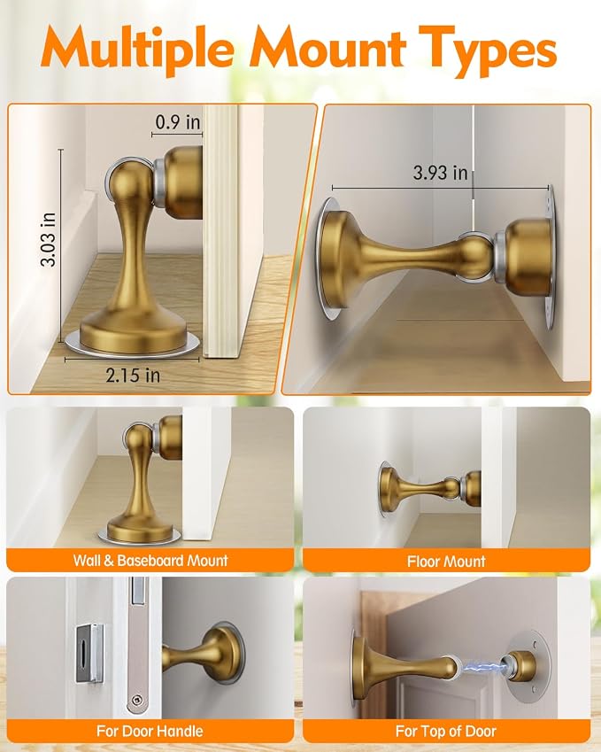 Door Stoppers Magnetic Door Catch, Stainless Steel Magnetic Door Stop 2 Pack, Double-Sided Adhesive Tape, No Drilling, Screws for Stronger Mount, Holder Your Door Open for Wide Doors