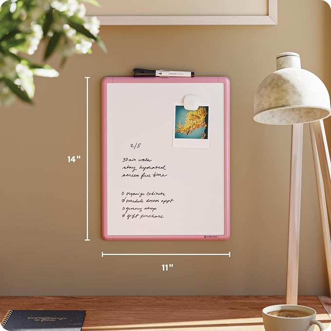 U Brands Dry Erase Whiteboard, 11" x 14", Small Whiteboard, Pink Frame