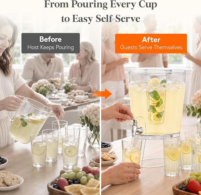 Lifewit 3 Gallon Drink Dispenser for Parties, Large Plastic Beverage Container with Fruit Infuser & Leak-Proof Spigot, BPA Free Water Pitcher for Juice/Tea/Lemonade - Ideal for Bar & Outdoor, 2 Pcs