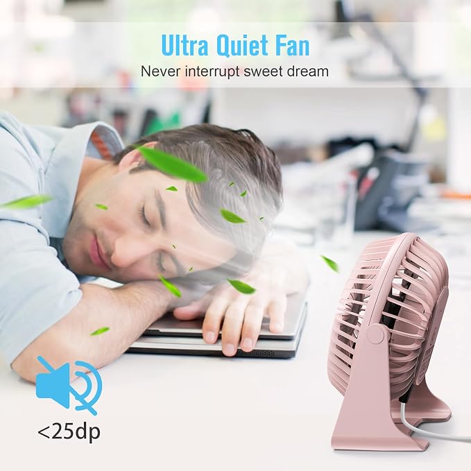 BESKAR USB Clip on Fan, Portable Small Desk Fan with Cord Powered | Quiet Operation and 360°Rotate, Personal Cooling Fan for Home, Office, Bedroom, 3.9 ft Cord