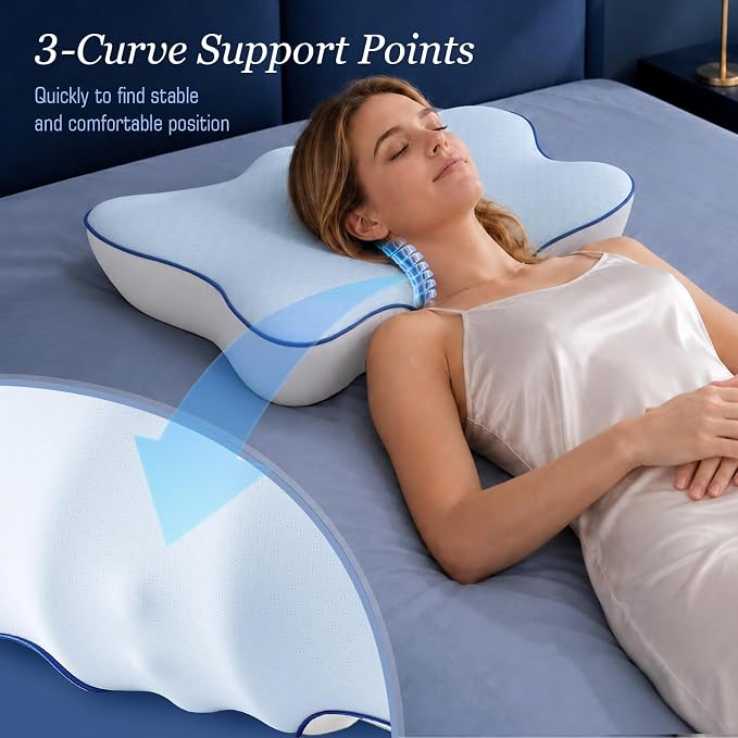 Ultra Cooling Cervical Neck Pillow for Side Sleepers, 2-Height 5.31"/3.54" | Contour Orthopedic Neck Pillow with Non-Temperature Affected Memory Foam, Ergonomic Pain Relief Pillow for Sleeping ( Large )