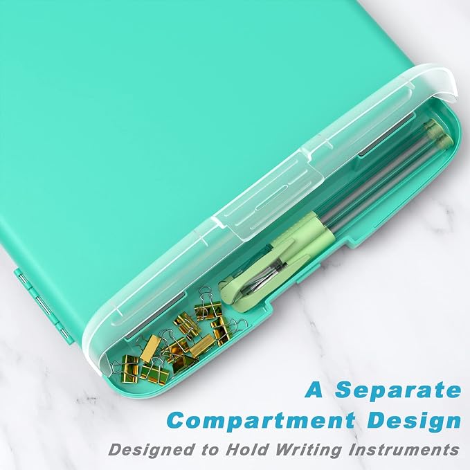 Rimilak Clipboard with Storage, 8.5 x 11'' High Capacity Clip Board, Green | Smooth Writing, Side-Opening Plastic Folder with Pen Holder, Size 14.2 x 9.6 x 1.2″ ,for Classroom, Teacher, Student