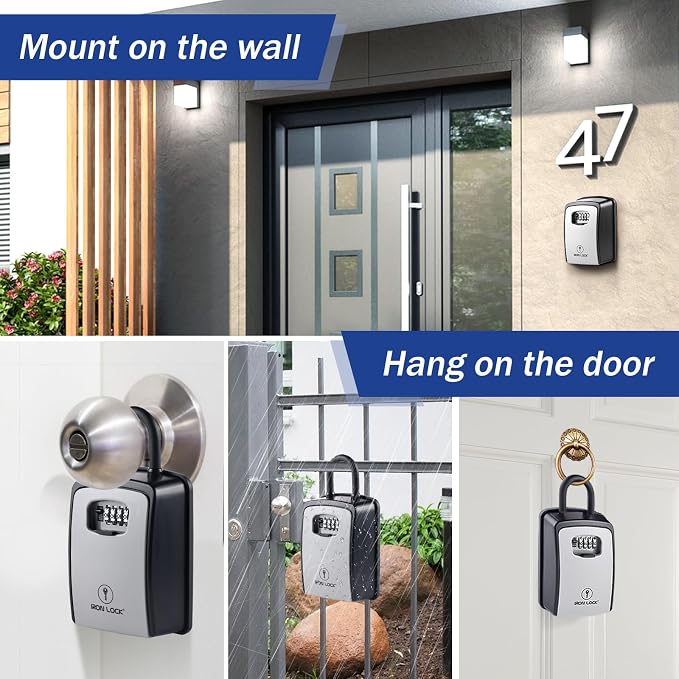 Iron Lock® XXL Portable Key Lock Box, U-Shackle 4-Digit Code (XXL, Grey) | Holds 20-30 keys plus fobs, cards & remotes; unique built-in tray; weather resistant; wall-mount hardware included