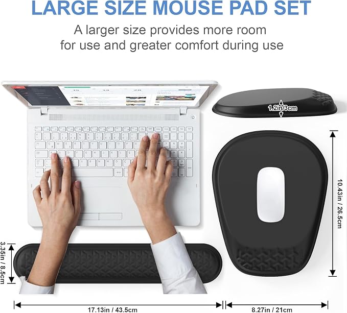 Ergonomic Mouse Pad with Wrist Rest, Memory Foam Support for Office | Sloped Ergonomic Design, Bumpy Massage Beads, Non-Slip PU Base, for Typing & Gaming, Black