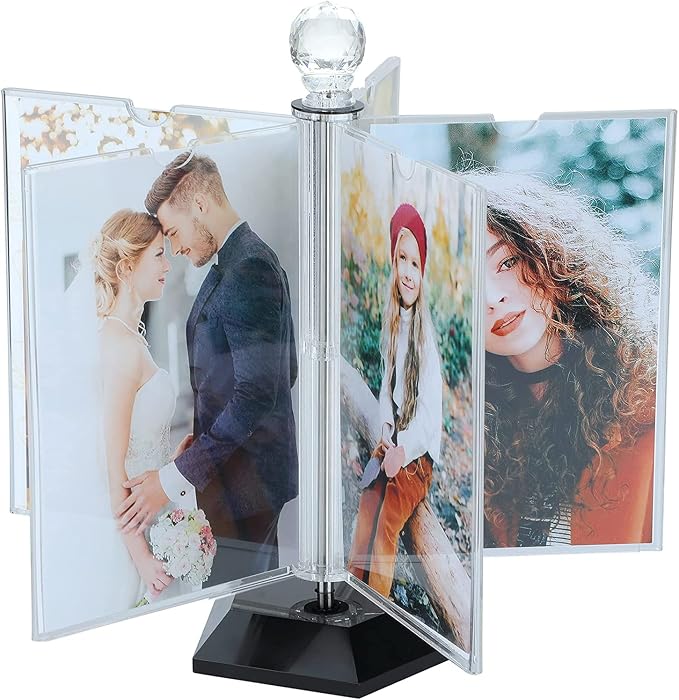 ZEEYUAN Rotating Acrylic Photo Frame DIY Multiple Picture Frame 5 Double Sides/Insert 10 Pcs of 4x6 Inch Photos,360° Rotation Windmill Picture Frame Desktop Photo Display