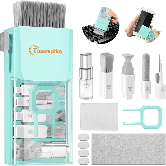 Keyboard Cleaner & Laptop Cleaning Kit for Computer Screen, TiffanyBlue | High-density Soft brush, Screen Cleaner Spray,2mm Thicken Large Microfiber Polishing Cloth,Metal Pen Tip,Flocking Sponge