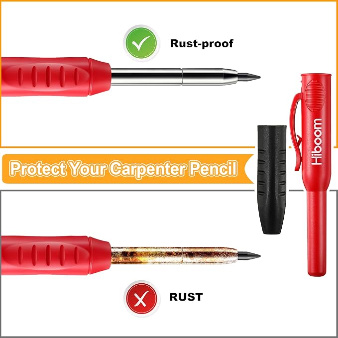 4 Pack Carpenter Pencil with 24 Refills Built In Sharpener,Multi Colors | Concrete Wood Metal, Deep Marking, Multi-Color Refills, 2.8mm Lead, Construction Work, Waterproof, Carpenter Builder DIY