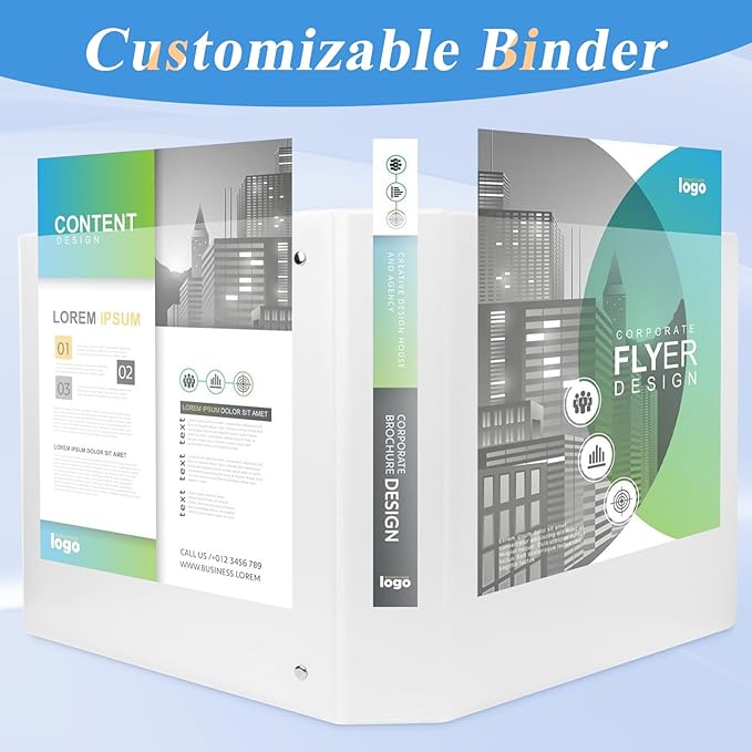 CIXILDTS 1-inch 3 Ring Binder Fit US Letter Size Paper, 1" Slant D Ring Binders, View Binder with 2 Pocekts, 12-Pack,White