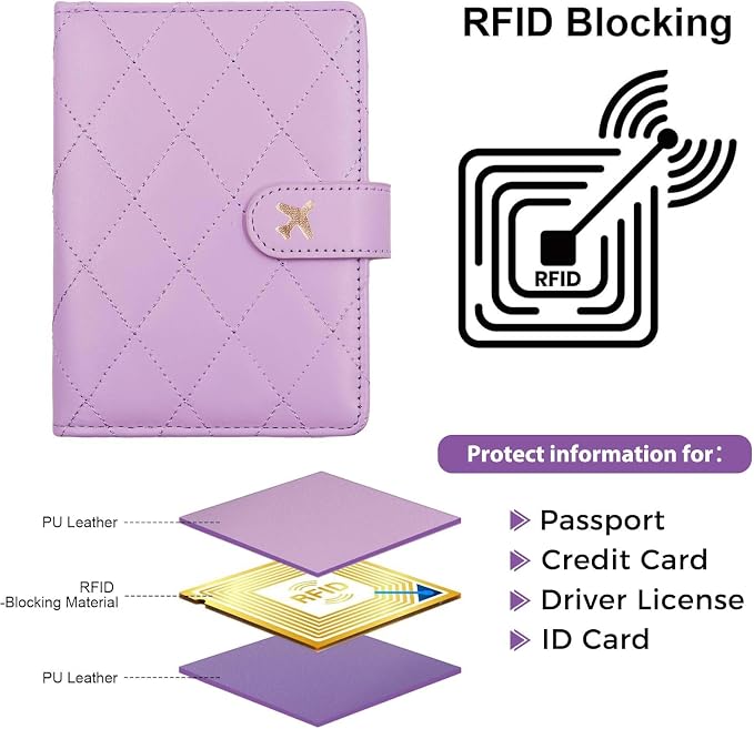 Melsbrinna Premium Leather Passport Holder Covers Case, Waterproof Rfid Blocking Travel Wallet Passport Holder with Pen Holder, Cute Passport Book for Women/Men