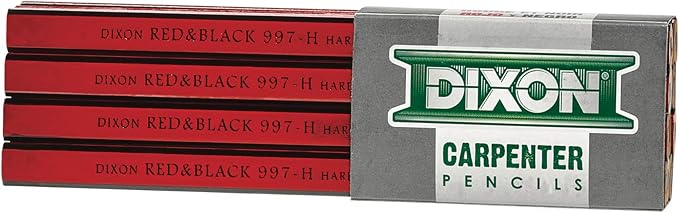DIXON Industrial Carpenter Pencils, Hard Graphite Core, Red/Black, 7", 12-Pack (19973)