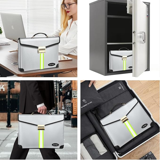 6500°F Large Capacity Upgraded Fireproof Money Bag with Lock,10 Layers of Heat Insulated Materials with Waterproof Zipper/Reflective Strip with Handle for Cash/Important Documents