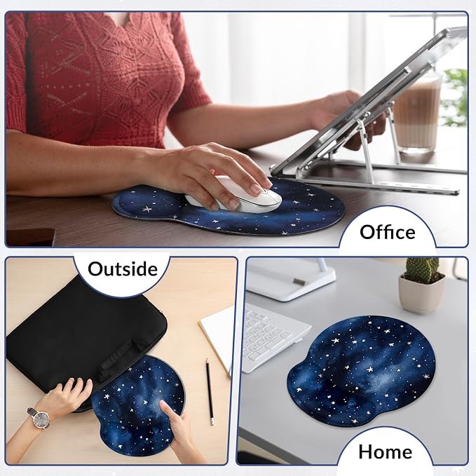KONVINIT Ergonomic Mouse Pad with Wrist Rest, Small Mousepad with Non-Slip Rubber Base and Smooth Surface, Blue Mouse Pads for Desk, Office Desk Accessories
