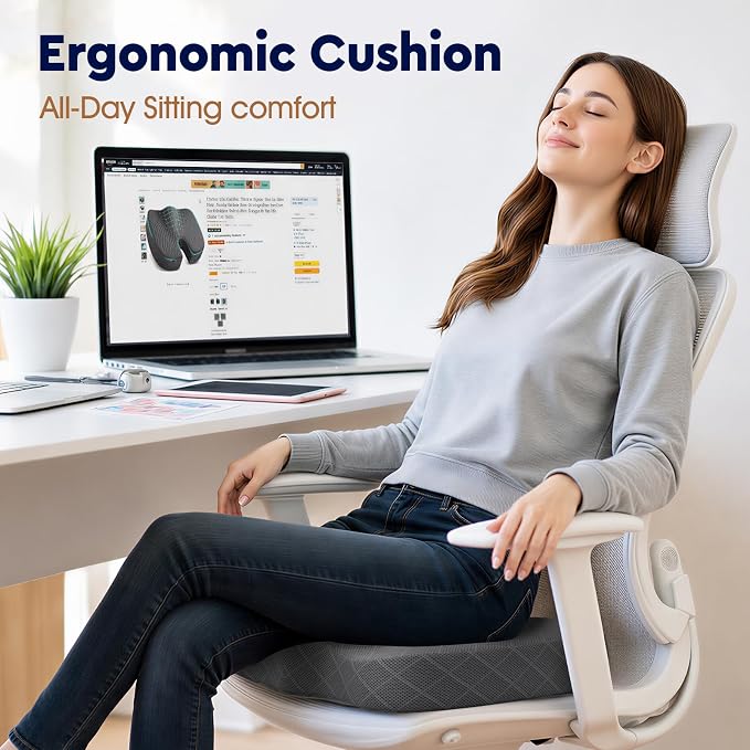TushGuard Seat Cushion - for Office Chair, Car Seat, Airplane, Bleacher - Sciatica & Coccyx Pain Relief Desk Chair Cushion for Long Sitting Office Workers, Car Drivers(Grey, XXX-Large)