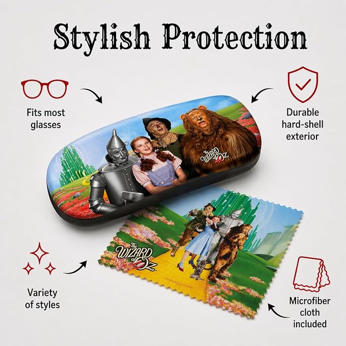 Wizard of Oz Dorothy Tinman Scarecrow Lion Emerald City eye sun glasses Eyeglass Storage Case & Cleaning cloth