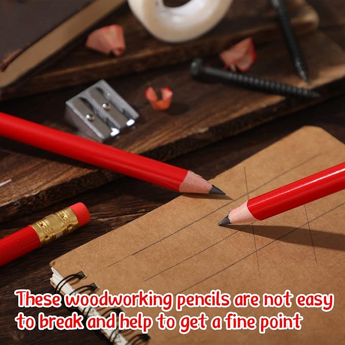 Fainne 96 Pcs Jumbo Pencil with Black Core Cedar Wooden Pencil with Eraser for Carpenters Students Teachers School Construction Woodworkers Beginners Office Workers(Red,Classic)