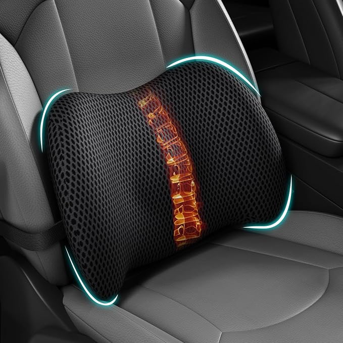 BYMECOST Lumbar Support Pillow for Car, Memory Foam Car Back Cushion | Car Seat Back Pillow for Driving, Adjustable Strap, Ergonomic Lower Back Support Pillow, Office Chairs and Wheelchairs