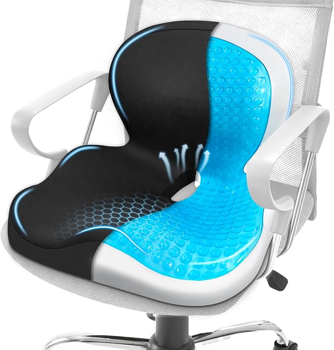 Seat Cushion with Back Support,Cooling Gel & Memory Foam Lumbar Support Pillow for Office Chair,Ergonomic Office Chair Cushions for Sciatica Pain Relief,Gel Seat Cushions for Car,Office,Desk