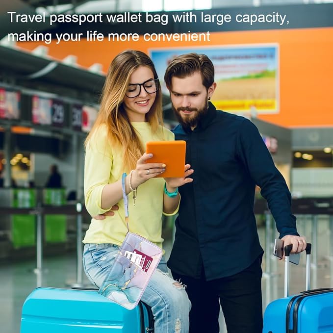 Family Passport Holder Wallet RFID Blocking Document Organizer | PU Leather Mulit-purpose Travel Wallet Credit Cards Case for Women Men, Gradient