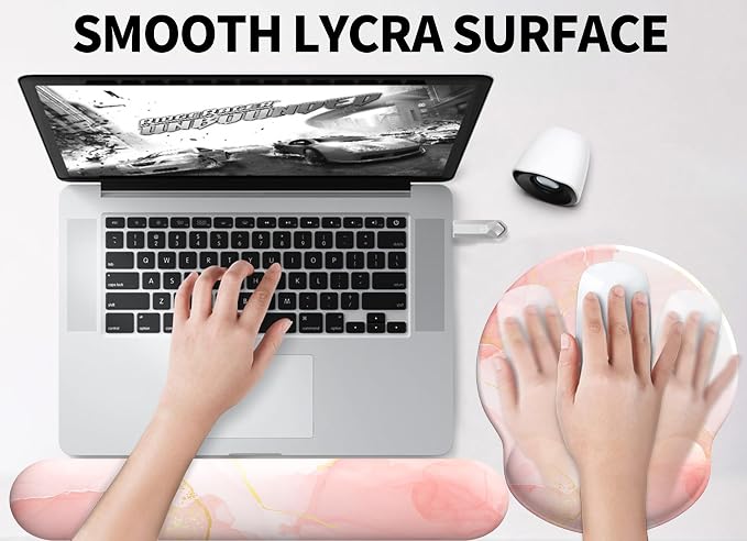 Mouse Pad Wrist Support, Ergonomic Memory Foam Keyboard Wrist Pad & Gel Wrist Rest Set for Computer Keyboard for Easy Typing & Pain Relief for Office & Home (Pink Marble)