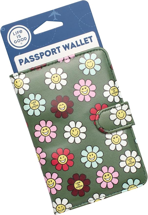Life is Good Travel Passport Cover, Card Slots, Snap Closure | Slim Design, Card Slots, Snap Closure, Fits Neatly in a Purse or Backpack, Keeps Documents and Boarding Pass Organized