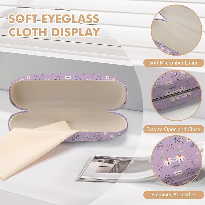 Glasses Case Hard Shell,Portable Protective Eyeglasses Case, Eyeglass Holder Box with Cleaning Cloth, for men women