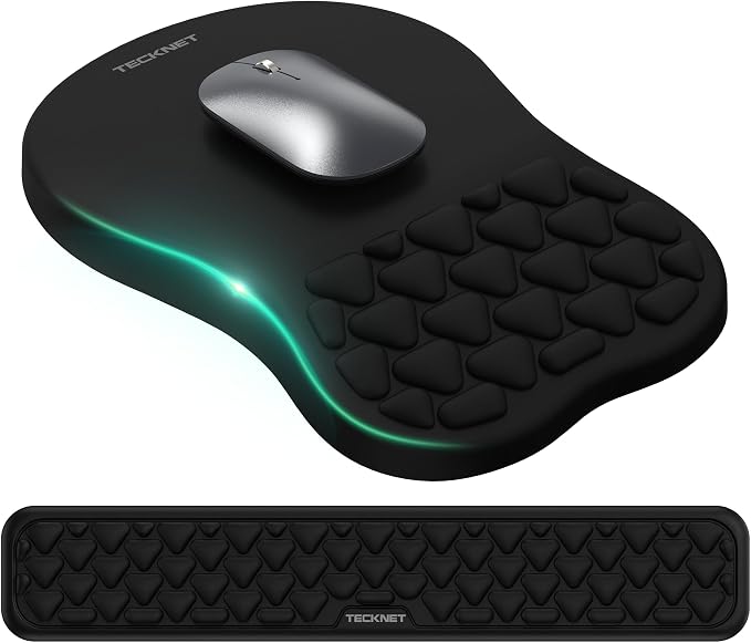TECKNET Keyboard Wrist Rest and Mouse Pad 2 in 1 Set with Wrist Support | Comfortable Massage Design Effectively Relieves Carpal Tunnel Syndrome, Suitable for Computers Keyboard and Mouse