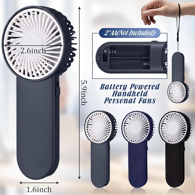Sumind 12 Pcs Small Personal Portable Fan Mini Handheld Bulk 1 Speed Electric Cute Battery Powered for Neck Lash Makeup Women Men Travel Camping Indoor Outdoor Summer (Dark Blue,Dark Gray,Black)