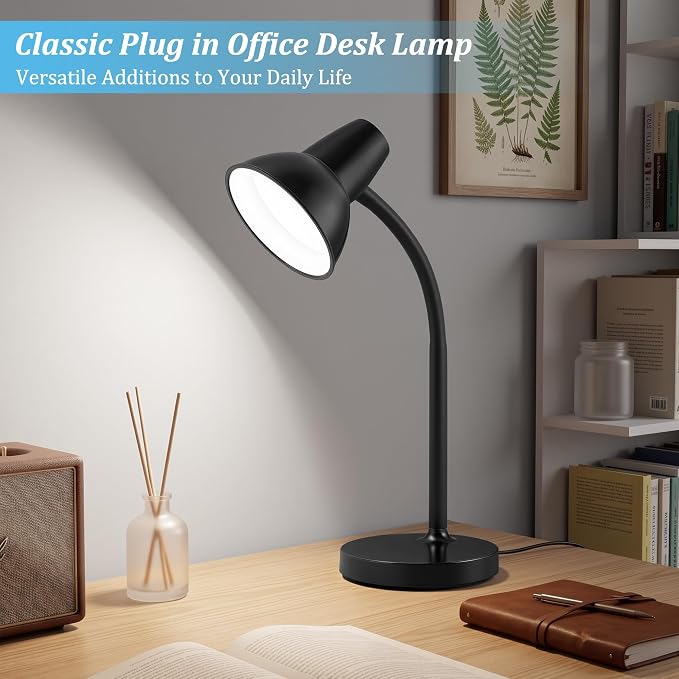 LED Desk Lamps for Home Office, Flexible Gooseneck Eye-Caring Study Lamps | Energy-Saving Desk Light, Anti-tip Heavy Duty Bedside Reading Light, Desk Lamps for College Dorm, Home Office, with 1.6m Cord