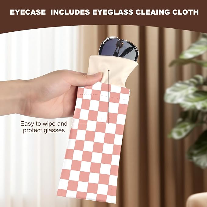 Anikathy 2Pcs Sunglass Eyeglass Glasses Case Soft PU Leather with Cleaning Cloth Cute Glasses Pouch Bag for Men Women Girs