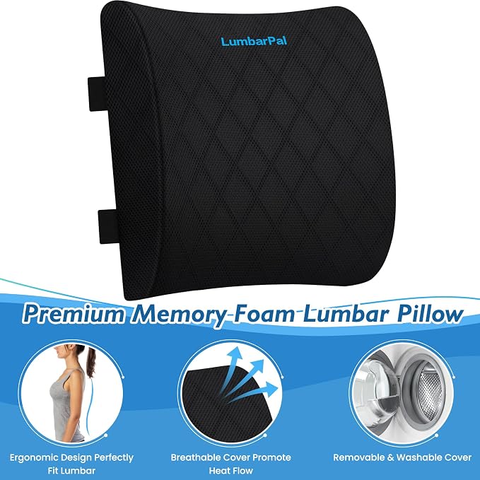 LumbarPal Lumbar Support Pillow for Office Chair Back Support Lumbar Pillow for Car, Gaming, Office Chair - Improve Sitting Posture & Back Pain Relief, Memory Foam, Adjustable Straps, Black | Improve Sitting Posture & Back Pain Relief. Lumbar Pillow Fi...