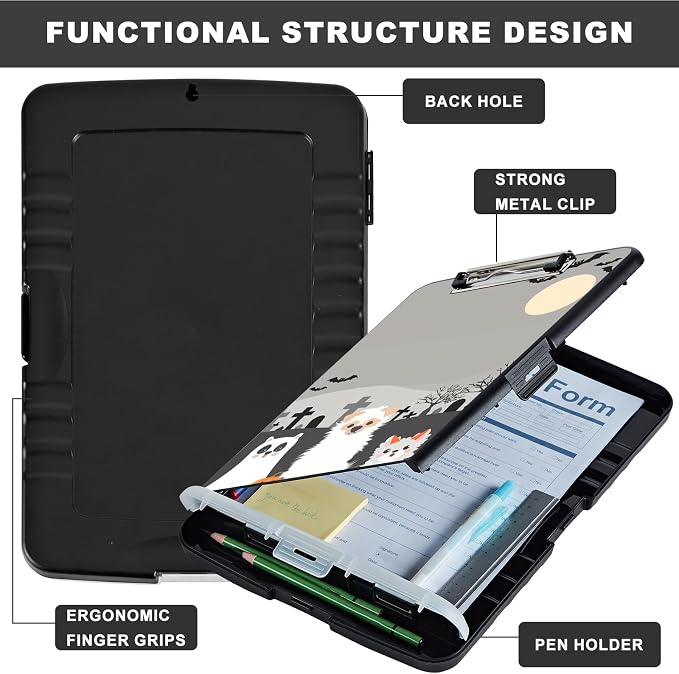 Clipboard with Storage,Storage Clipboard with Pen Holder,Heavy Duty Plastic Storage Clipboard with Low Profile Clip,Teacher Must Haves,Clipboard Folder,Office Supplies,Cute Dog -1365