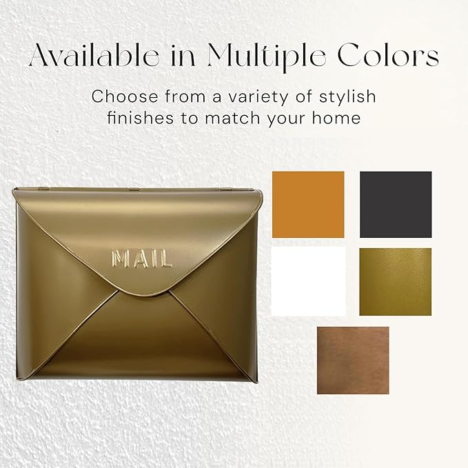 NACH Wall Mount Mailboxes, 12.5 x 10 x 5 inch Gold Finish Wall Mailboxes for Outside, Waterproof Mailboxes for Outside - Envelope Mailbox