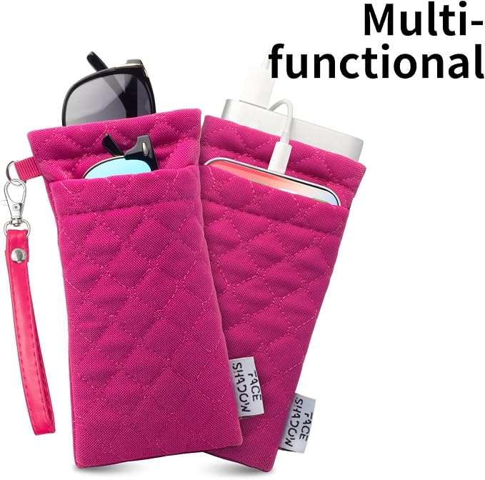 Face Shadow Double Glasses Case Soft Eyeglass Case For Women Men Squeeze Top Sunglasses Case With Cleaning Cloth