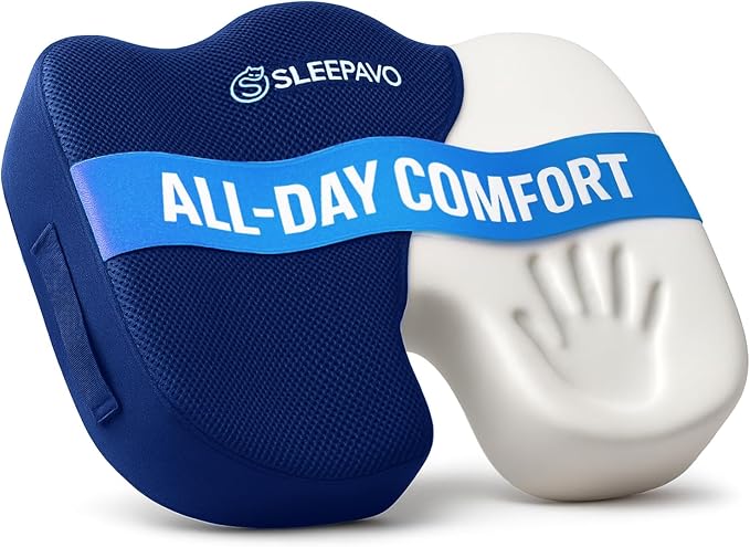 Sleepavo Office Chair Cushion - Seat Cushion for Tailbone Pain Relief - Butt Pillow for Coccyx, Sciatica, and Lower Back Pain - Orthopedic Chair Pad for Lumbar Support in Office Desk (Navy Blue)