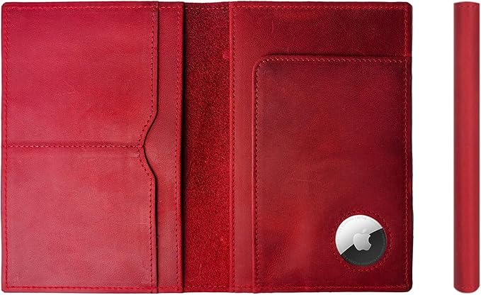 STAR VISTA Albatross Leather Travel Passport Holder, Minimalist Design, Full Grain Leather Case for Women and Men - Slim Passport Wallet, Bifold, RFID Blocking, with AirTag Holder, Crimson Red