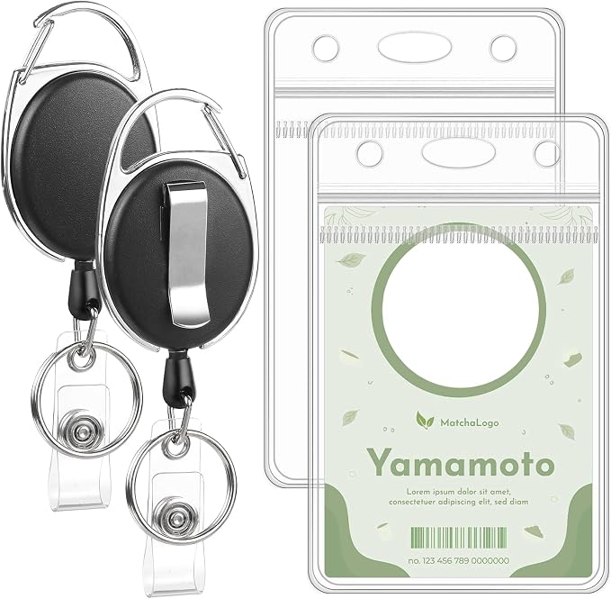 2 Pack ID Badge Holder with Badge Reels Retractable Clip Heavy Duty Vertical Clear ID Card Badge Holders for Work Office Student Nurse