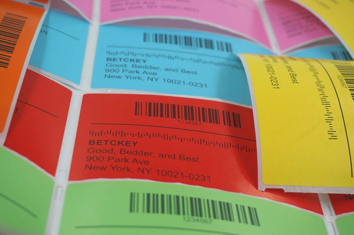 BETCKEY - 1.25" x 1" UPC Barcode & Address Labels Replacement for Zebra & Label Printer,Premium Adhesive & Perforated[Mixed: Light Blue + Red + Green + Pink + Orange + Yellow, 6 Rolls, 8280 Labels]