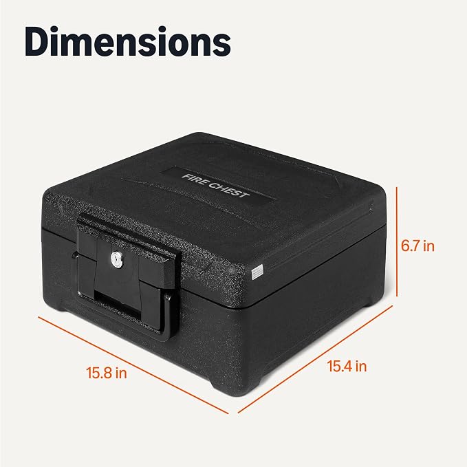 Amazon Basics Fire-Resistant Waterproof Fire Chest with Mechanical Key, Protects During Floods, 0.39 cu. ft, Black