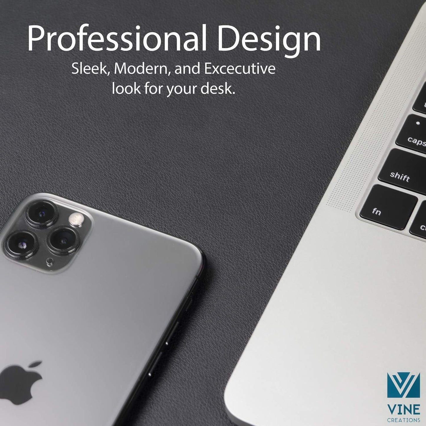 Vine Creations Leather Desk Mat 24" x 17", Desk Protector, PU Leather Desk Pad, Small Desk Pad Mat, Desk Blotter, Desk Pads on Top of Desks, Small Desk Mat for Home or Office (Black)