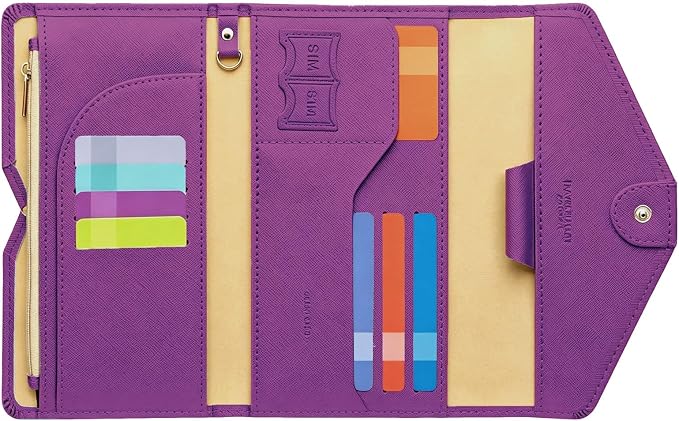 Passport Holder Travel Wallet Organizer for Women,Aubergine Purple | RFID secure, 6 card slots, 32 sim pockets, passport holder with zip-around wallet, slim fit for women travelers.