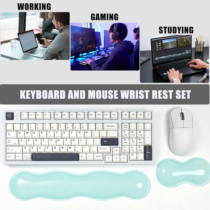 Gel Keyboard and Mouse Wrist Rest Set – Clear Wrist Rest for Computer Keyboard 60%/68%/75%, Comfort & Support for Typing and Gaming(Mint Green)