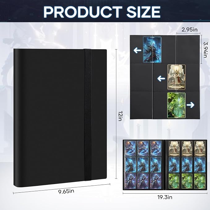 Trading Card Binder 9 Pocket, 360 Pockets Collectible Trading Card Album, Sports Card Binder for Standard Cards, Side Loading Card Folder for MTG Sports Baseball TCG Football Basketball Cards Black